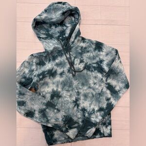 Athleta Teal and White Tie-Dye Pullover Hoodie